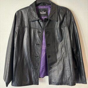 90s Genuine Black Leather Jacket, Classic Button-Up